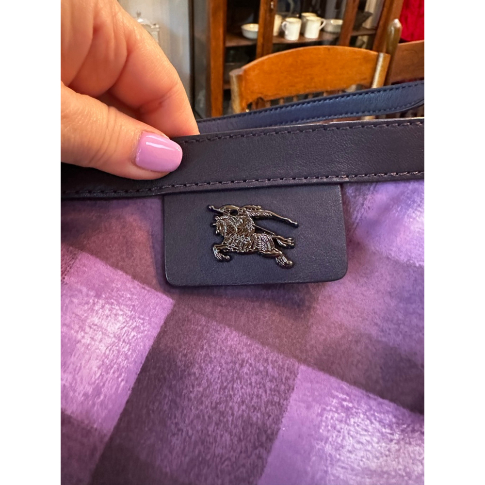 Burberry Purple/White Nylon & Leather Large Tote Bag - Picture 4 of 13